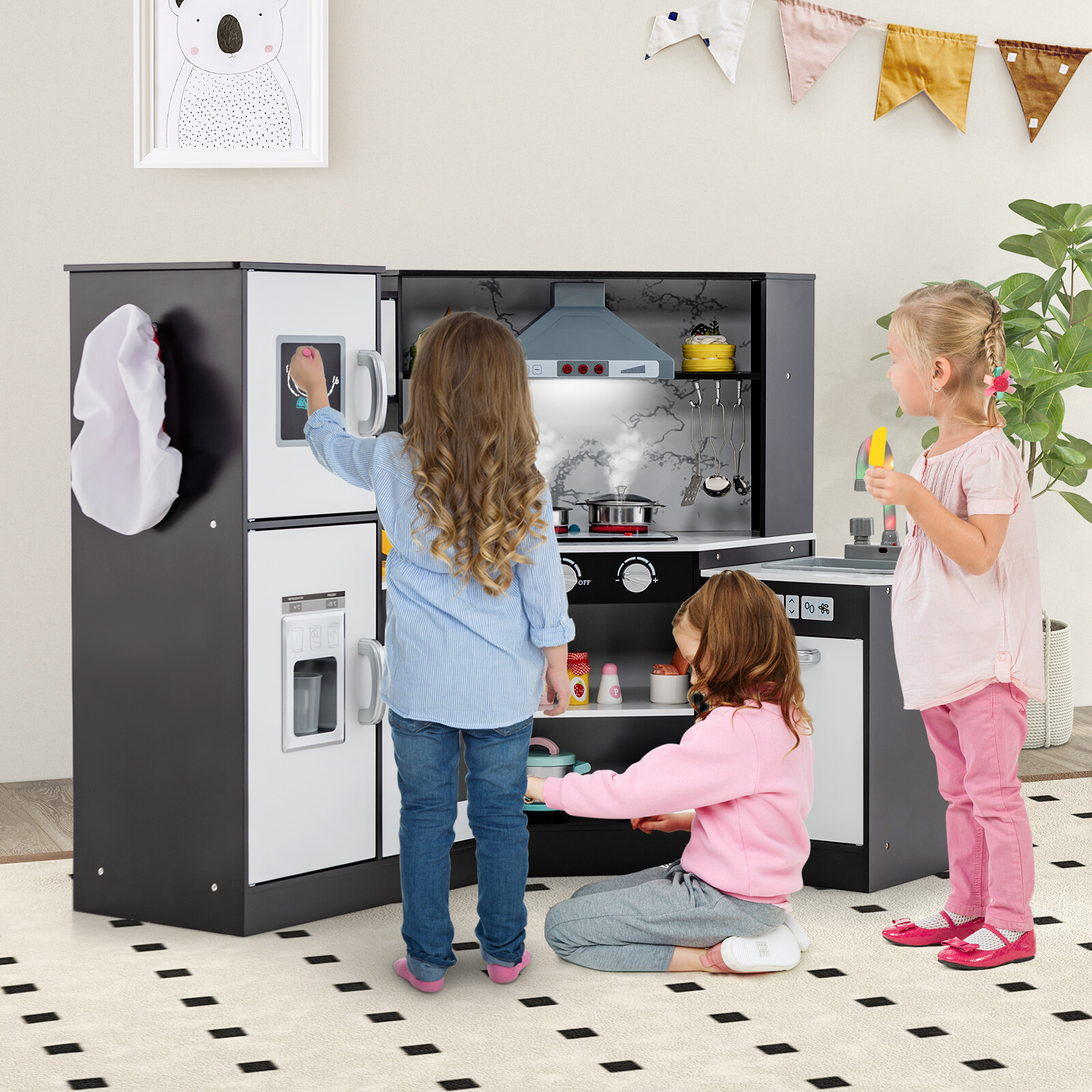 Kids Corner Pretend Kitchen Playset with Separated Washing Basin-Coffee Kids Corner Pretend Kitchen Playset with Separated Washing Basin-Coffee
