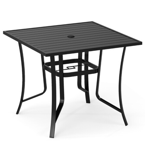 91 cm kandiline terrassilaud 4 inimesele metallist söögilaud päikesevarjuauguga - must