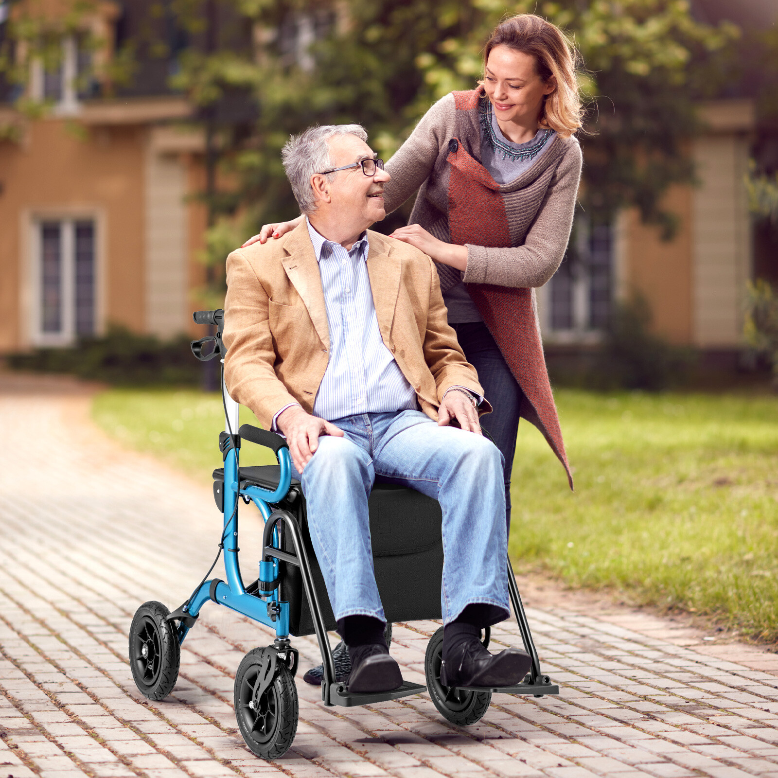 2-in-1 Foldable Rollator Walker with Seat abd 9 Inch Pneumatic Tires for Seniors-Navy 2-in-1 Foldable Rollator Walker with Seat abd 9 Inch Pneumatic Tires for Seniors-Navy