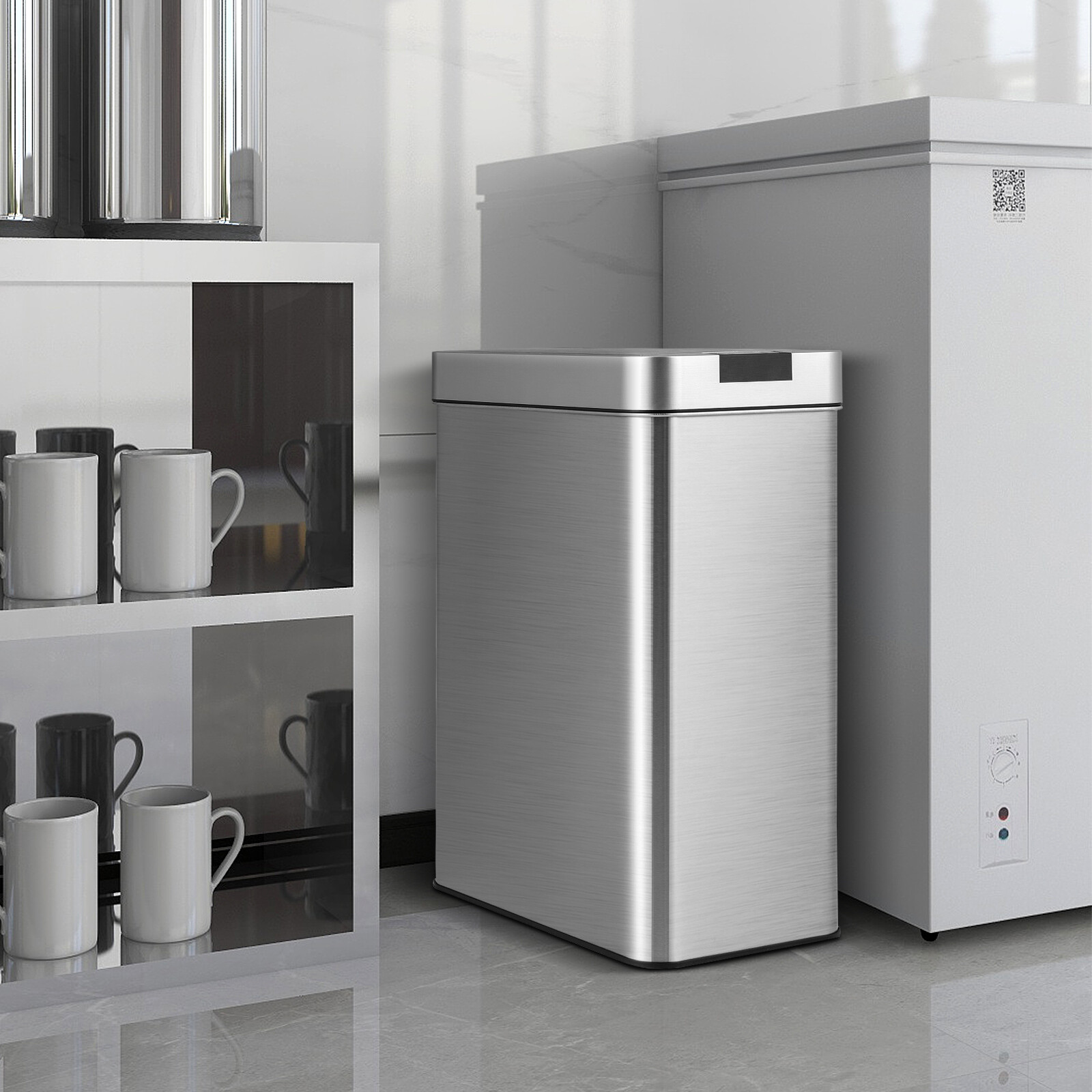 Costway 13.2 Gal Slim Kitchen Trash Can with Wing Lids and Stainless Steel Frame
