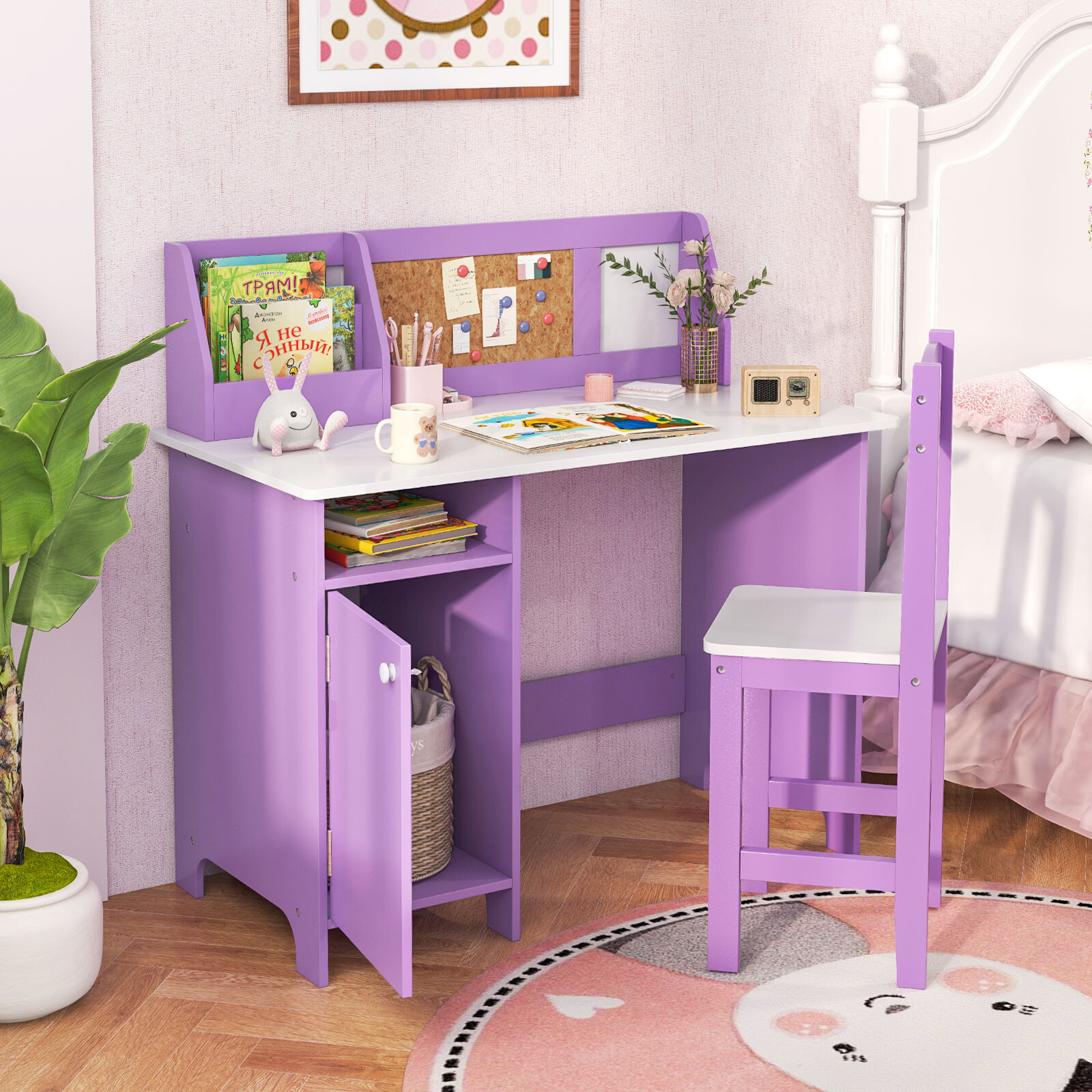 Immagine dettaglio - Scrivania bambini con bacheca e lavagna