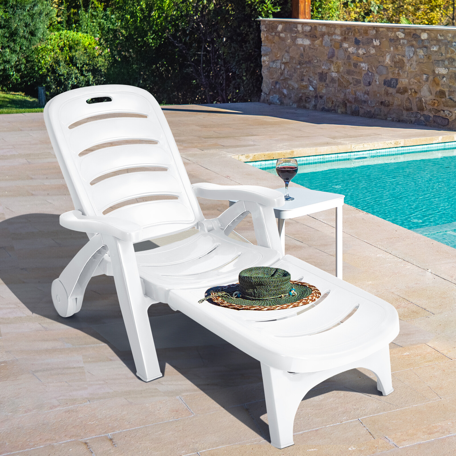 5 Position Adjustable Folding Lounger Chaise Chair on Wheels 5 Position Adjustable Folding Lounger Chaise Chair on Wheels