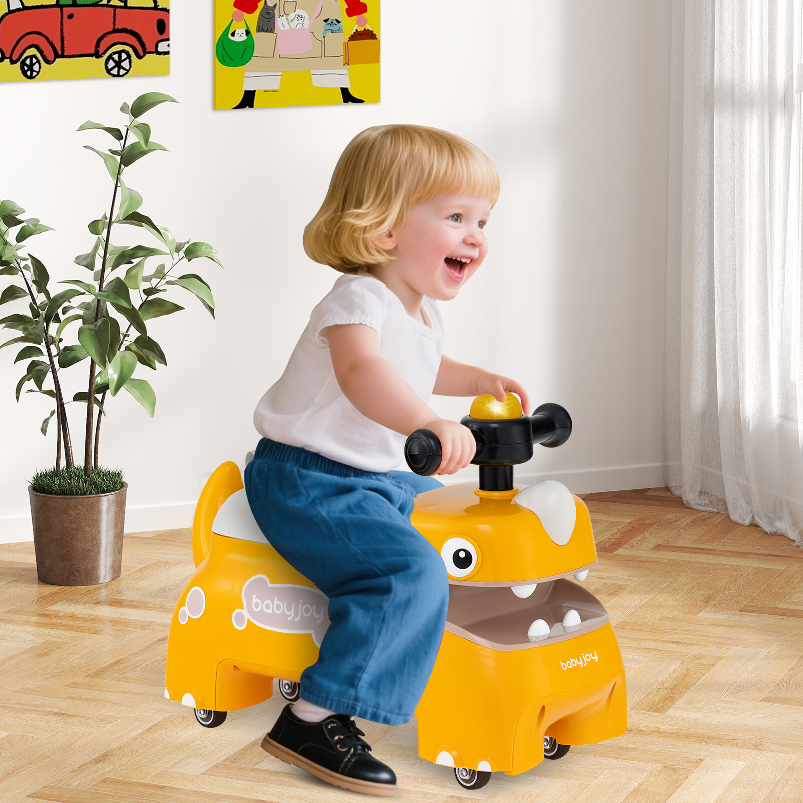 Toddler Ride on Toy Walking Sliding Car with Lights and Music-Yellow Toddler Ride on Toy Walking Sliding Car with Lights and Music-Yellow