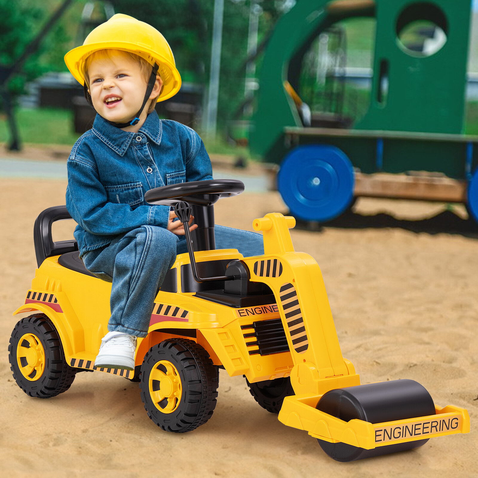 Toddler Ride on Car with Adjustable Roller and Under-Seat Storage-Yellow Toddler Ride on Car with Adjustable Roller and Under-Seat Storage-Yellow