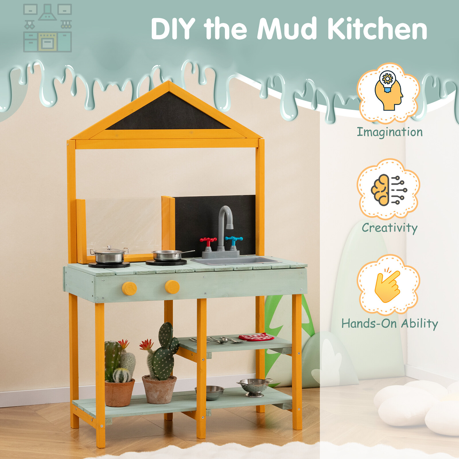 Kids Kitchen Playset with Root Viewer Planter and Rotatable Faucet Kids Kitchen Playset with Root Viewer Planter and Rotatable Faucet