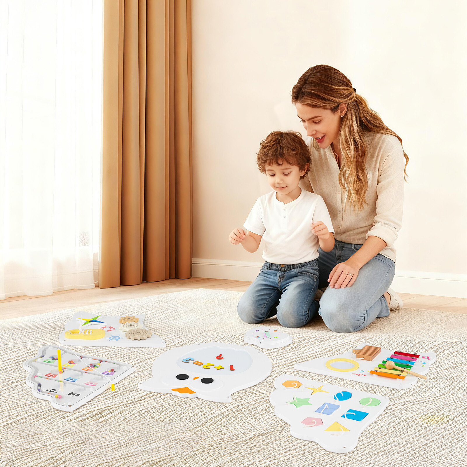 11-in-1 Toddler Learning Activity Center Owl Activity Wall Busy Board Panels for 3+ Years Old