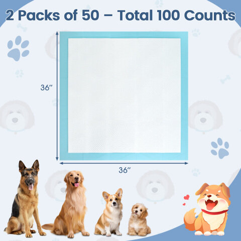 Koera ja kutsika pissipadjad 91 cm x 91 cm (100 tk) potitreeninguks - sinised