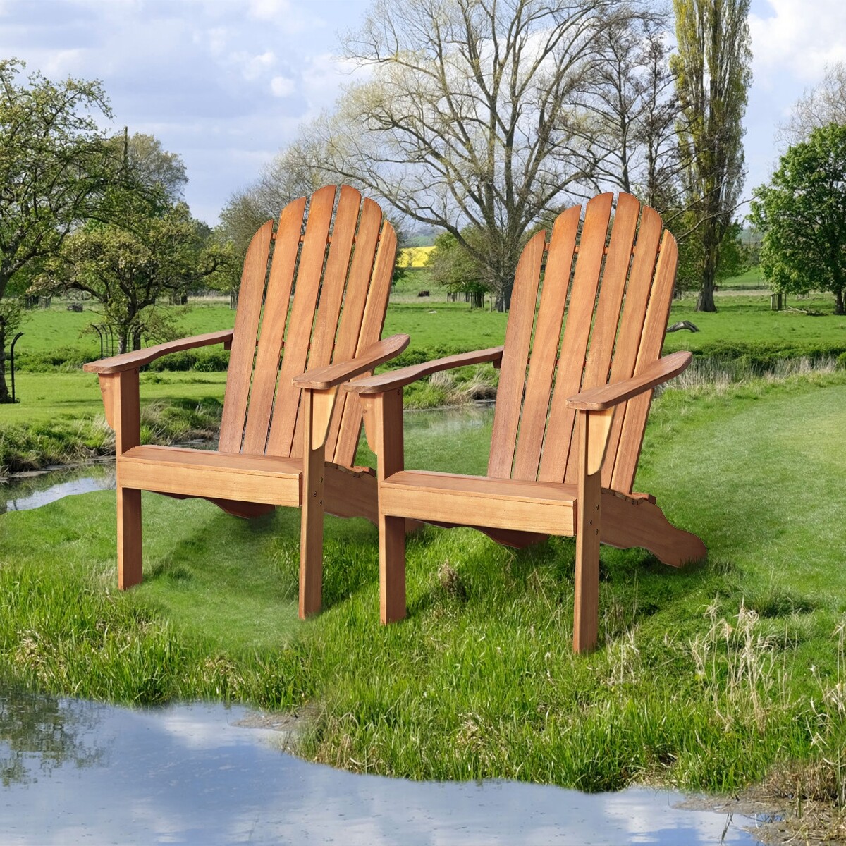 Akaatsiapuidust ergonoomilise disainiga Adirondacki stiilis välitool – naturaalne