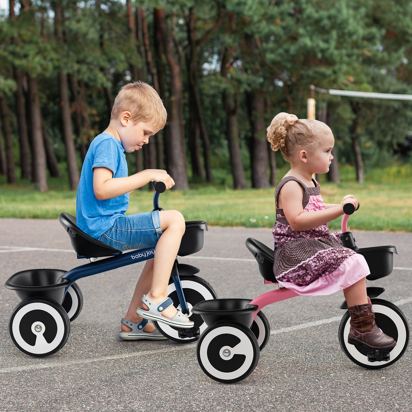 Toddler Tricycle with Adjustable Seat and Storage Baskets for 1.5-5 Years Old-Pink Toddler Tricycle with Adjustable Seat and Storage Baskets for 1.5-5 Years Old-Pink
