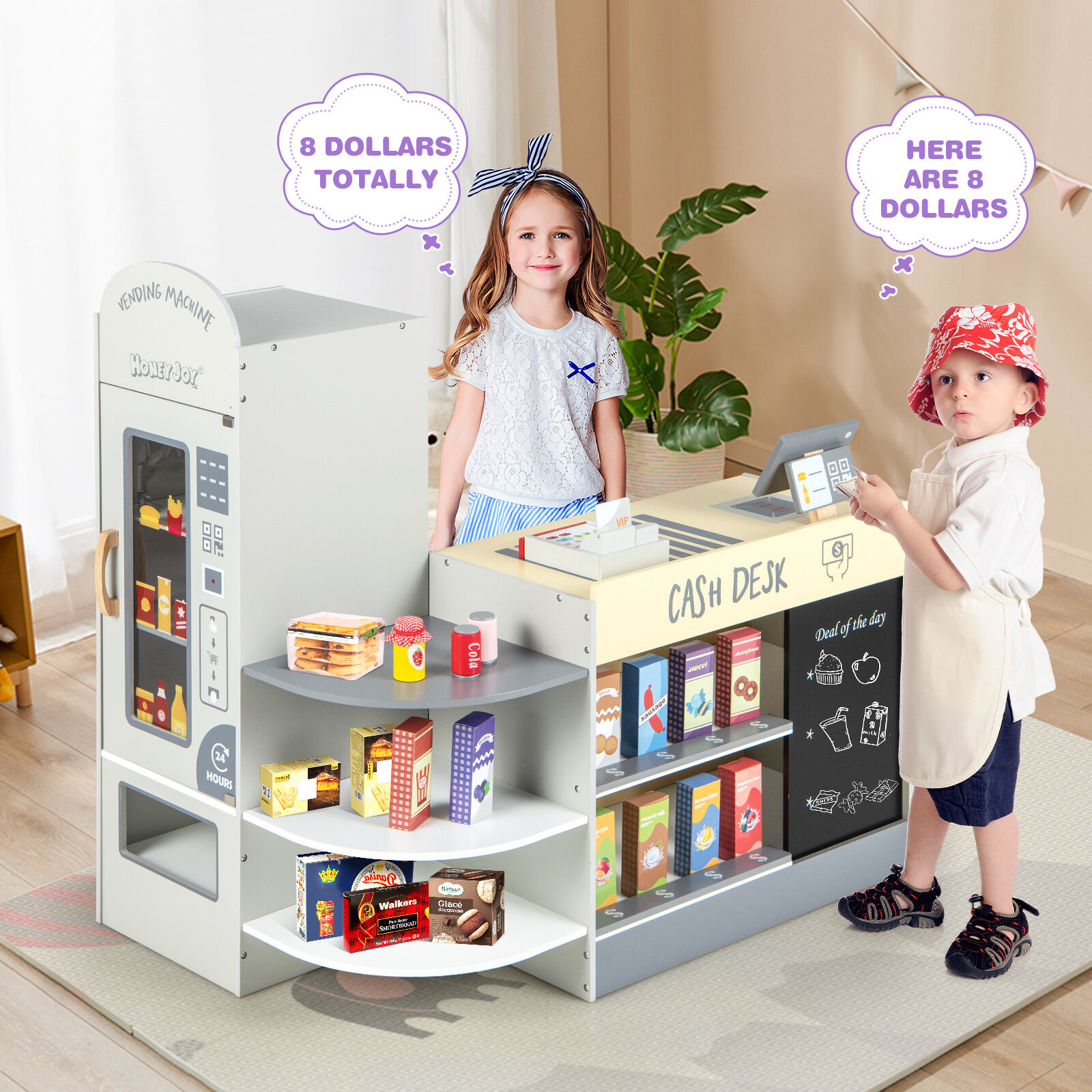 Kids Grocery Store Playset with Cash Register POS Machine-Gray Kids Grocery Store Playset with Cash Register POS Machine-Gray