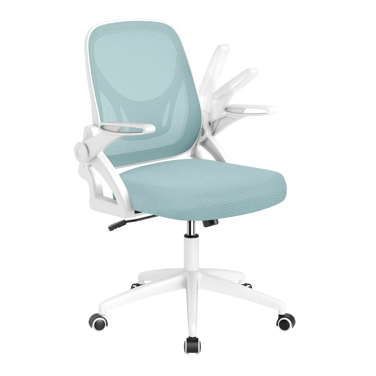 Ergonoomiline arvutilaua tool nimmetoe ja ülespööratavate käetugedega - tumesinine
