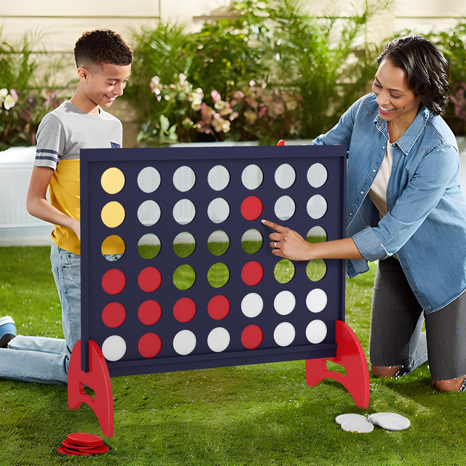 Wooden 4-in-a-row Game Set with 42 PCS Chips and 600D Oxford Fabric Carrying Bag-Blue Wooden 4-in-a-row Game Set with 42 PCS Chips and 600D Oxford Fabric Carrying Bag-Blue