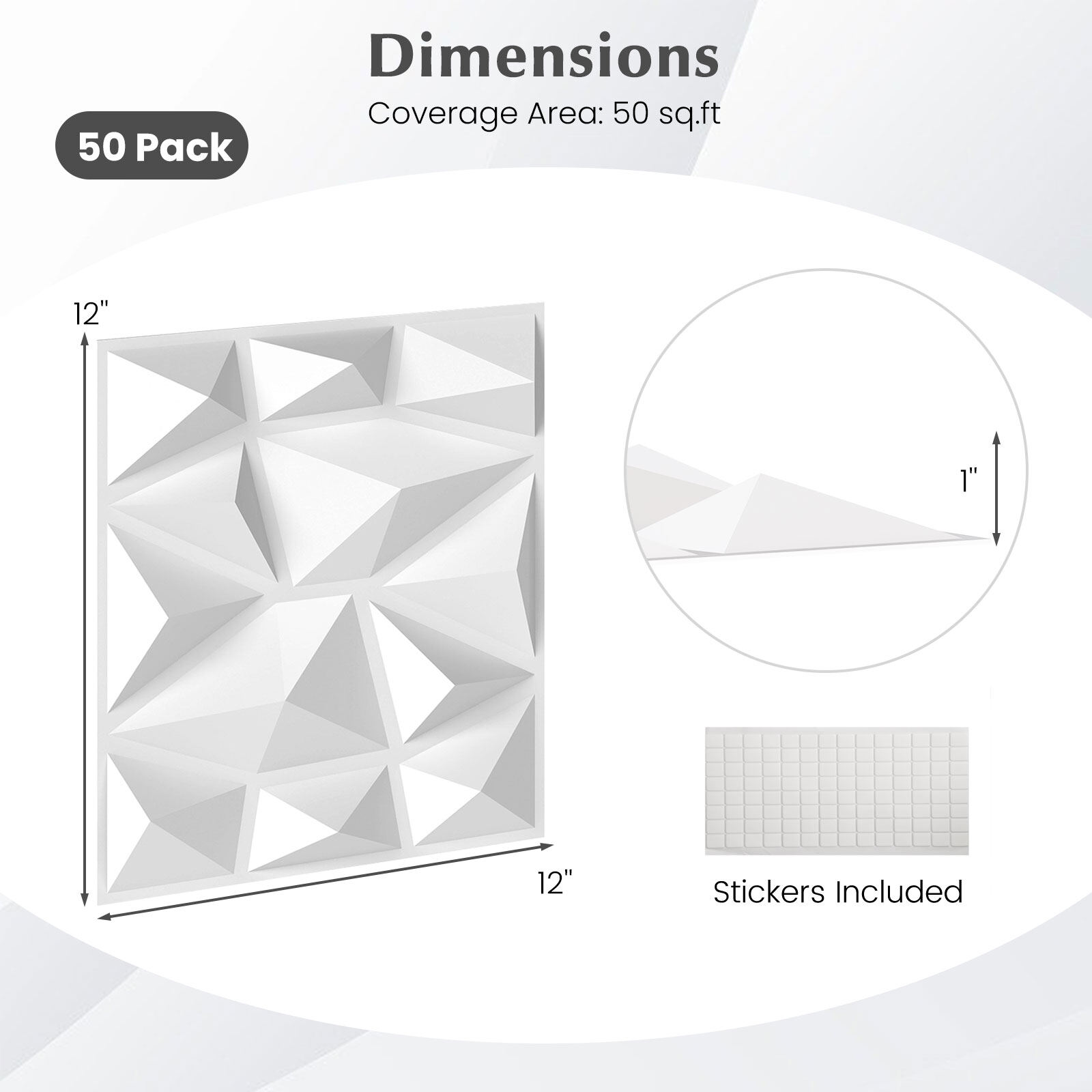 50 tk 3 D-seinapaneeli PVC-st siseseina kaunistuseks teemantmustriga - valge
