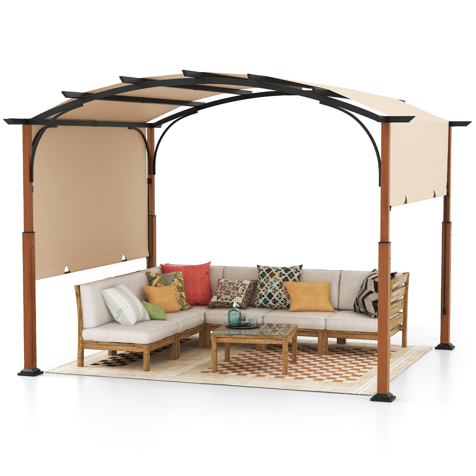 10 x 12 jala (3,6 m) sissetõmmatav pergola terrassile ja varikatusega - beež