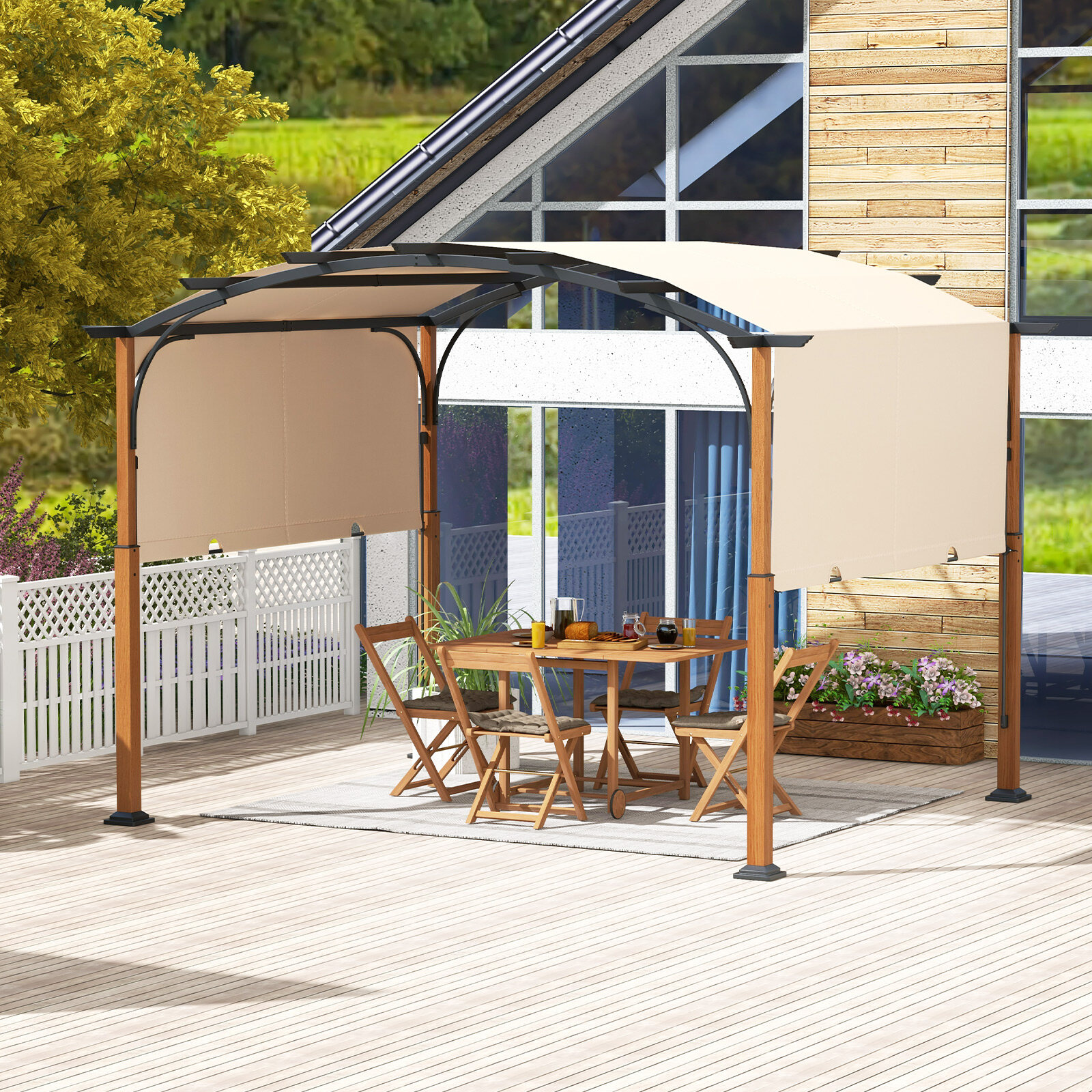 10 x 12 jala (3,6 m) sissetõmmatav pergola terrassile ja varikatusega - beež