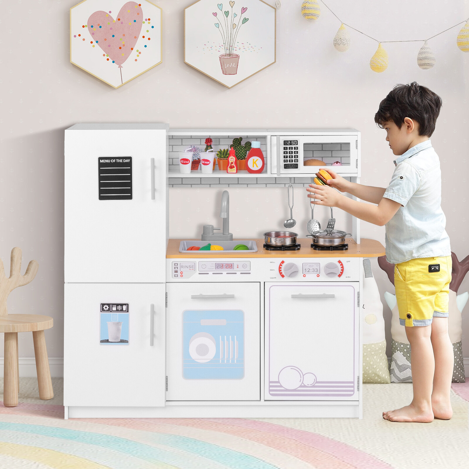 Toddler Pretend Play Kitchen Toy with Stove for 3+ Boys and Girls-White Toddler Pretend Play Kitchen Toy with Stove for 3+ Boys and Girls-White