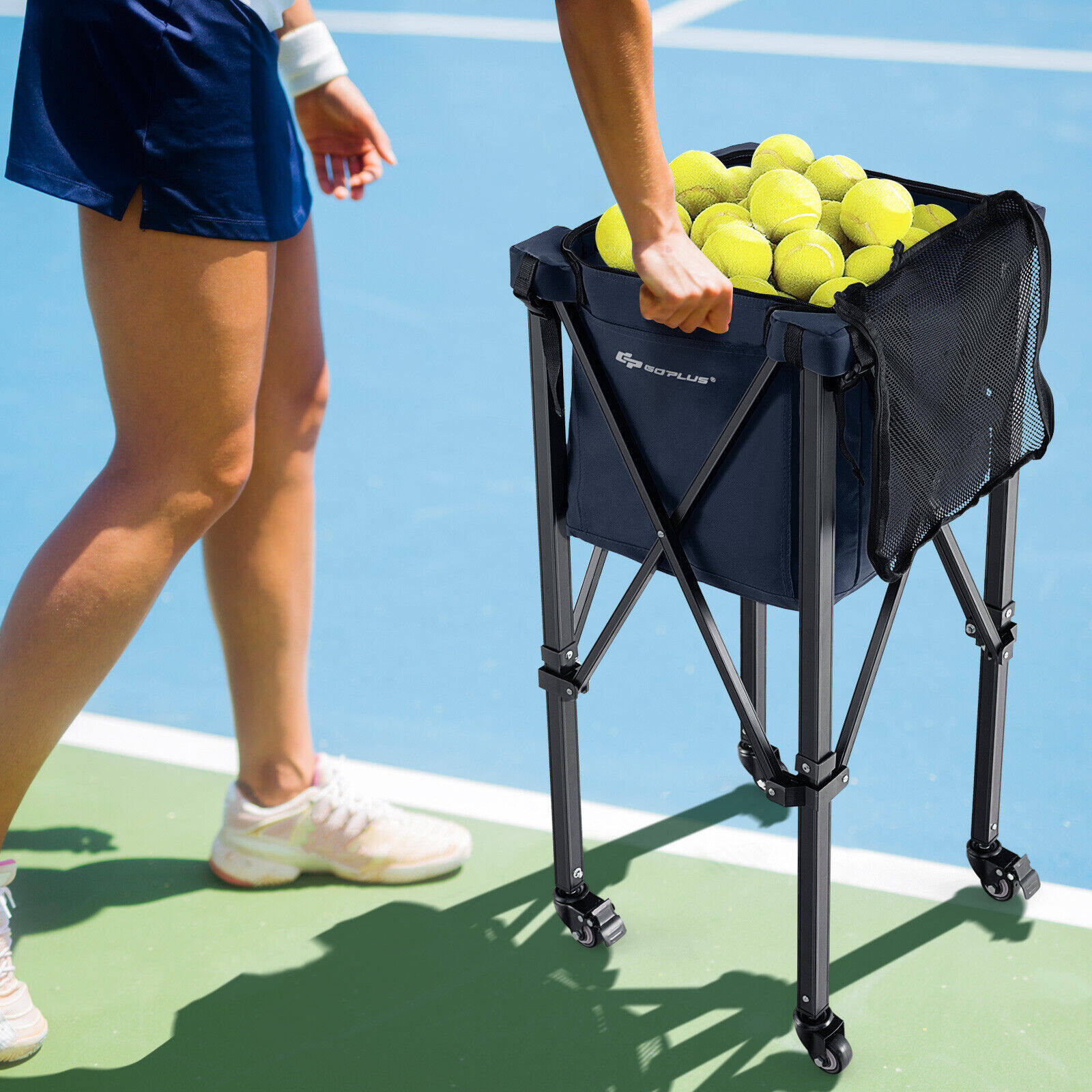 Kerge kokkupandav tennisepalli õppekäru rataste ja eemaldatava kotiga - sinine