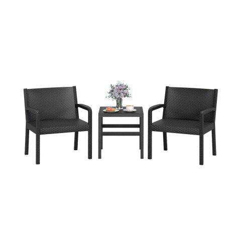 3-osaline terrassimööbli komplekt, 2 modernset rotangist tugitooli ja 64 cm Squire abilauda - must