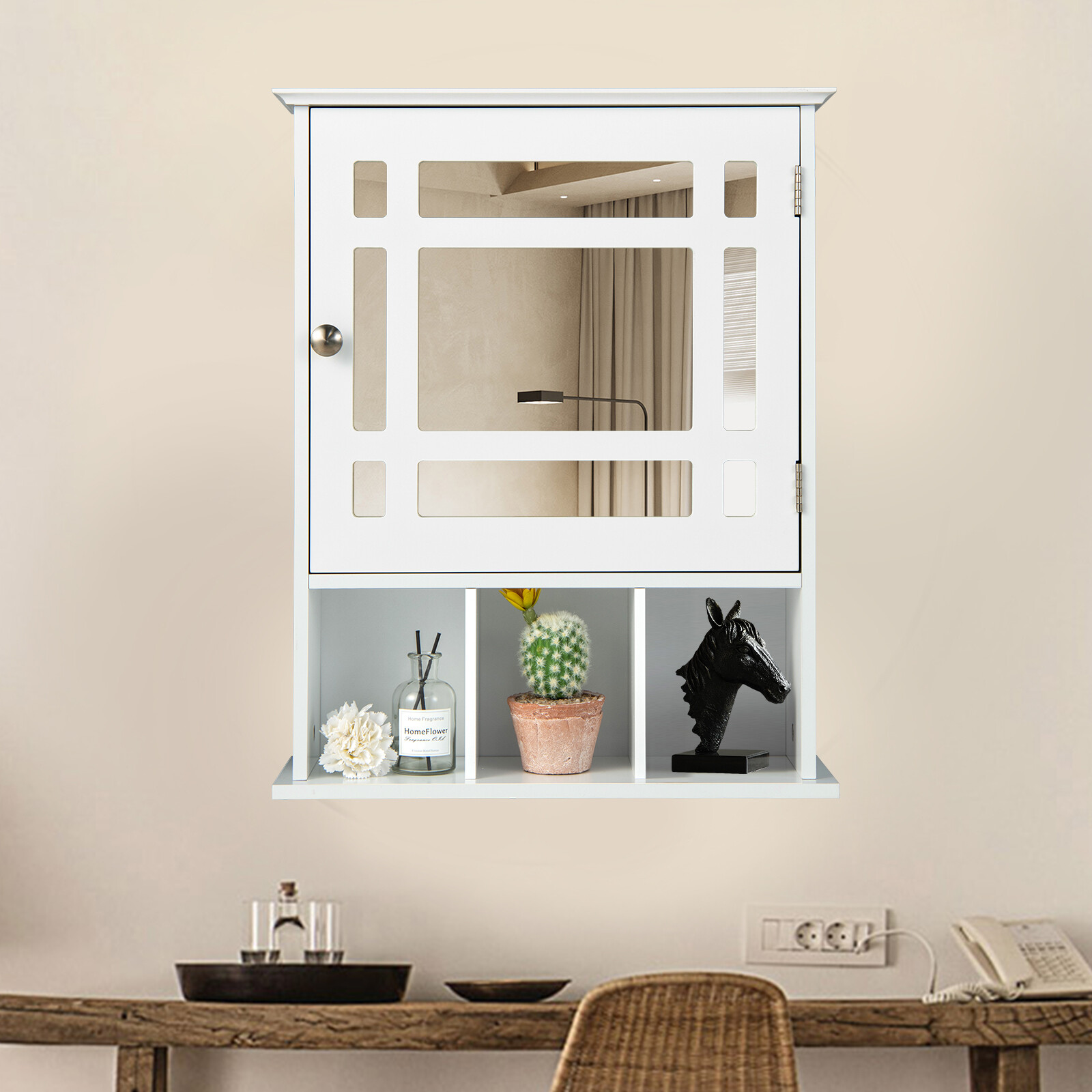 Wall Mounted and Mirrored Bathroom Cabinet-White Wall Mounted and Mirrored Bathroom Cabinet-White