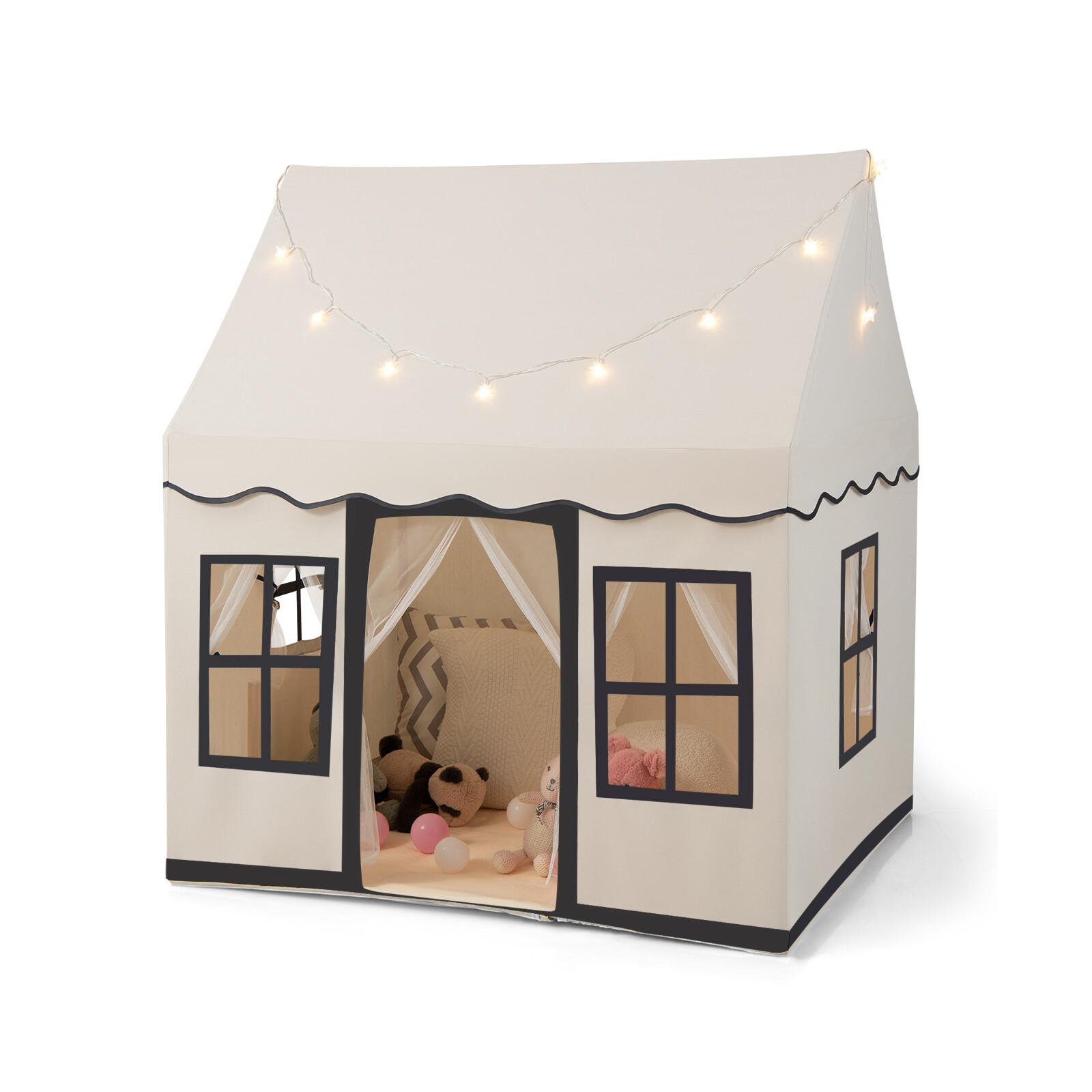 Costway Toddler Large Playhouse with Star String Lights-Beige Costway Toddler Large Playhouse with Star String Lights-Beige