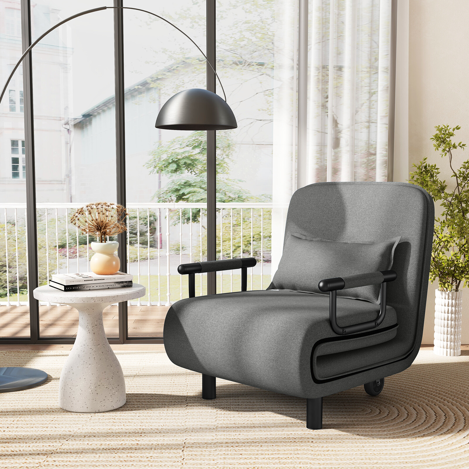 3-in-1 Convertible Sofa Bed with 5-Position Adjustable Backrest and Lumbar Pillow-Gray 3-in-1 Convertible Sofa Bed with 5-Position Adjustable Backrest and Lumbar Pillow-Gray
