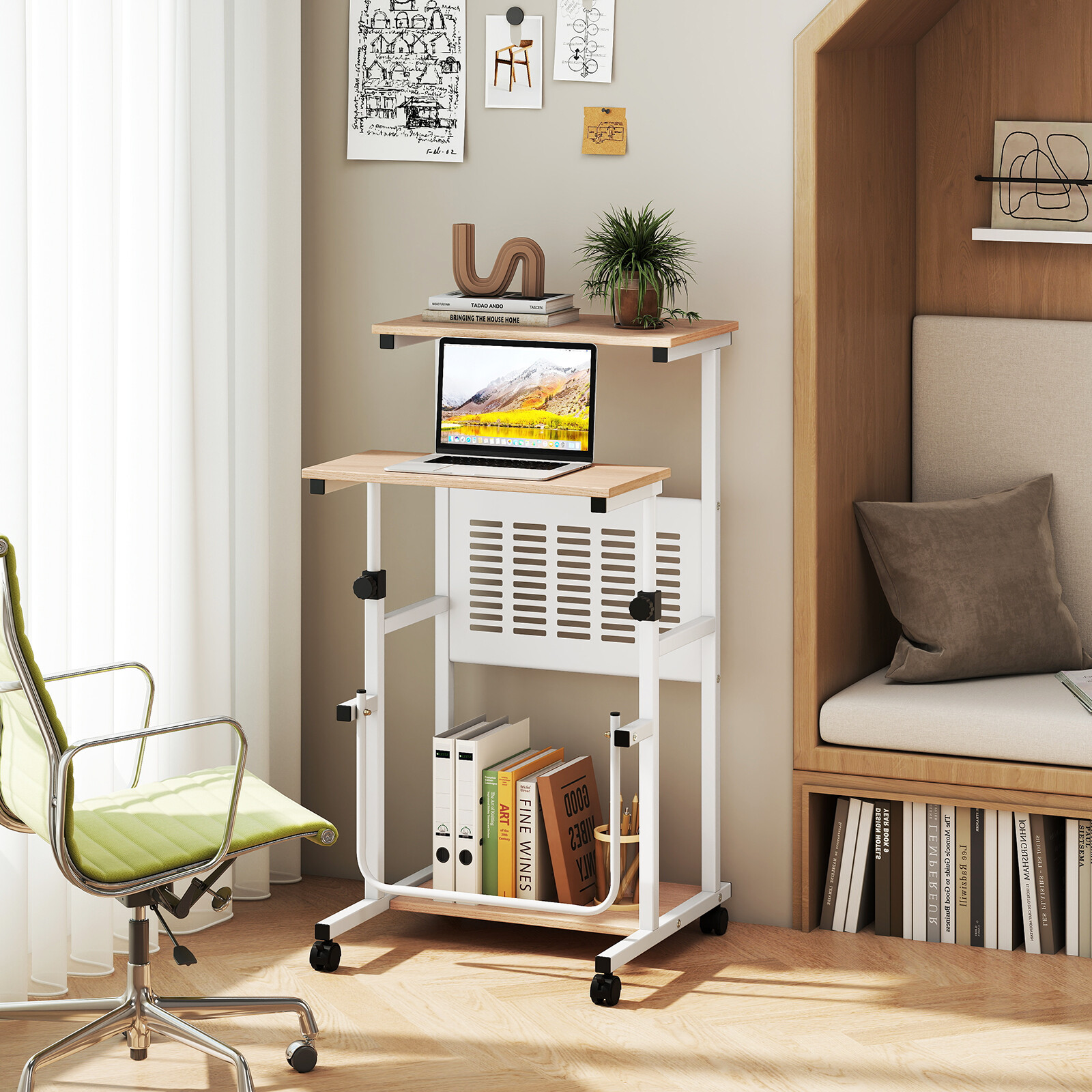 Height Adjustable Mobile Computer Stand-Up Desk with 2 Modes