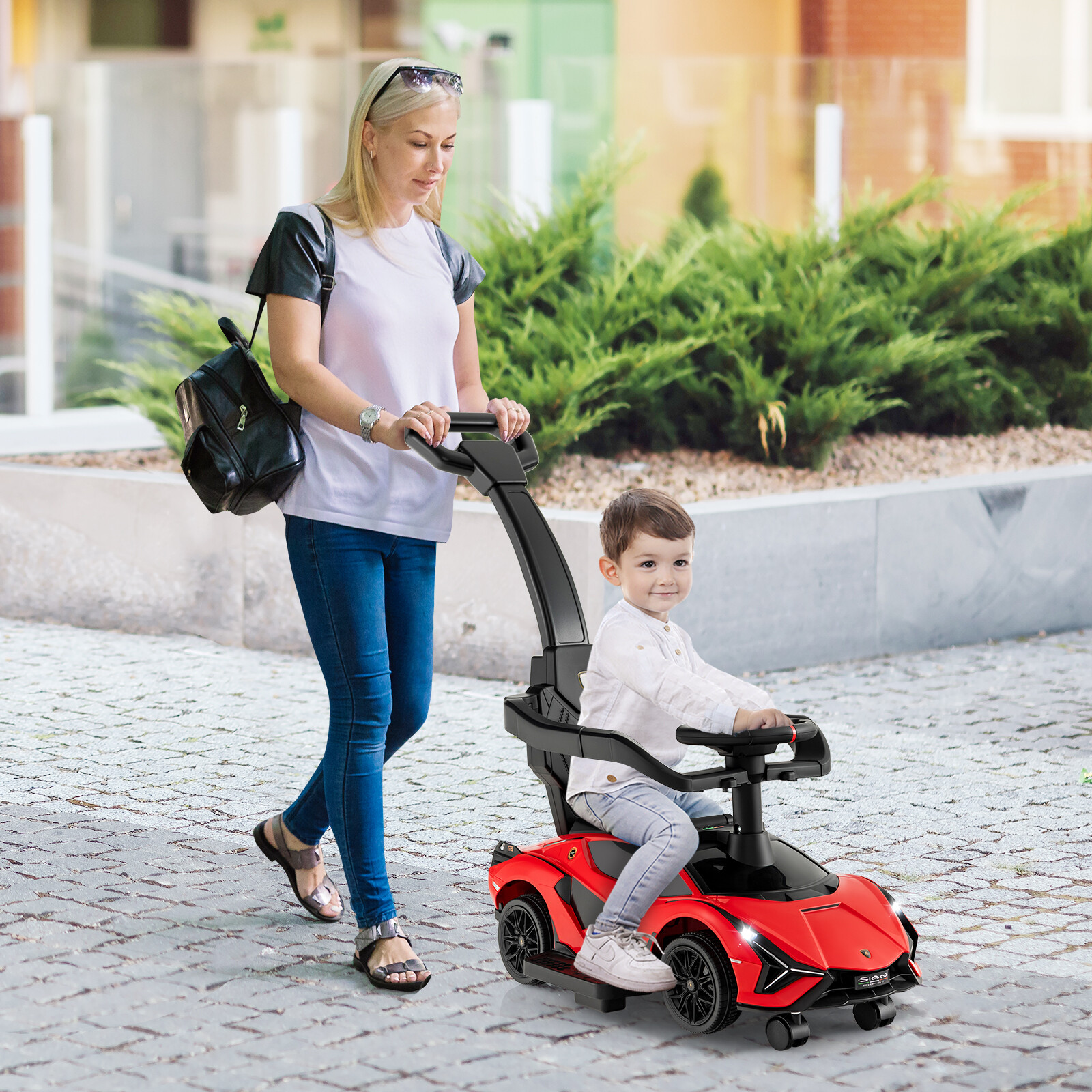 3 in 1 Licensed Lamborghini Ride Walking Toy Stroller-Red 3 in 1 Licensed Lamborghini Ride Walking Toy Stroller-Red
