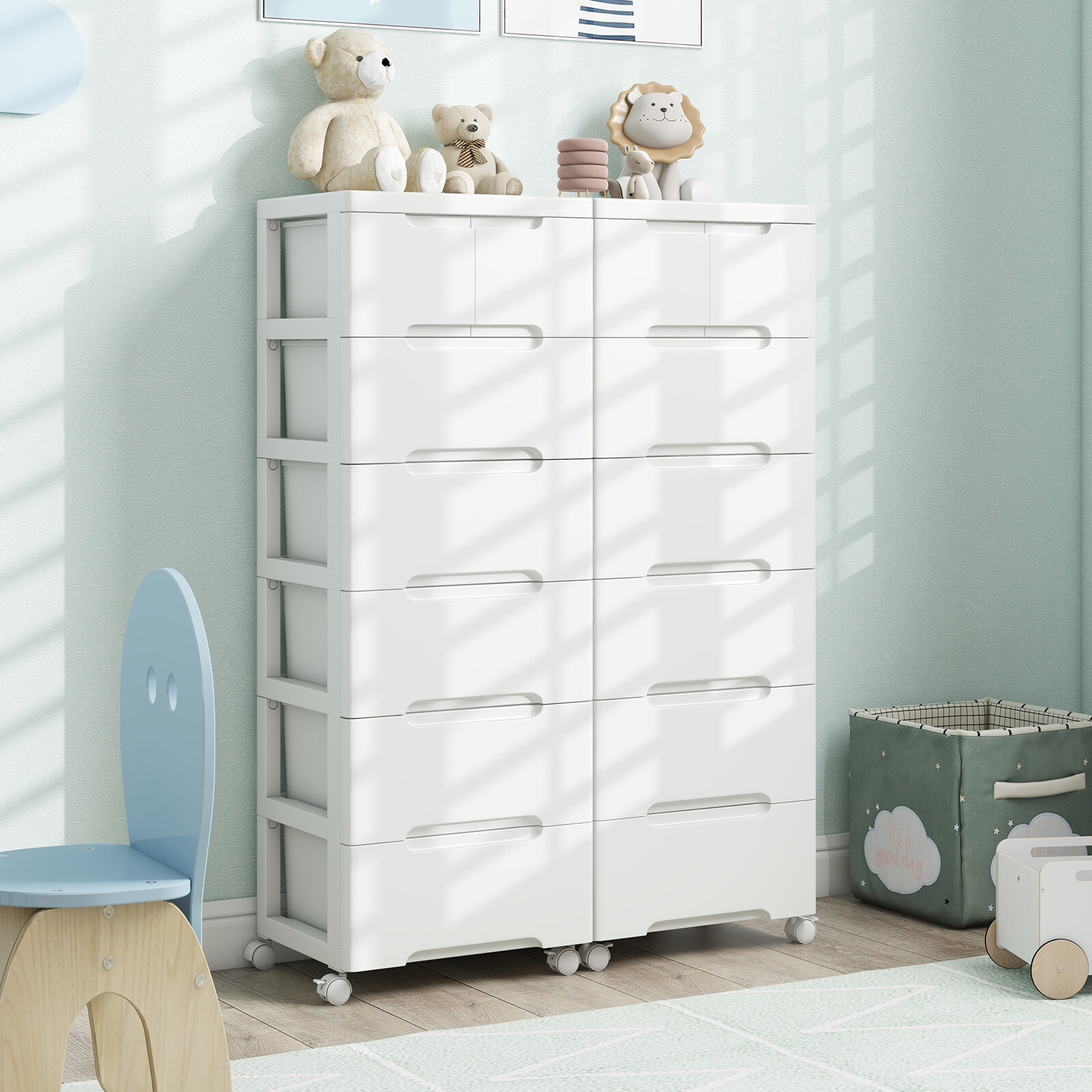 Rolling Storage Cabinet with Universal Wheels and 5/6/7 Drawers-7-Drawer Rolling Storage Cabinet with Universal Wheels and 5/6/7 Drawers-7-Drawer