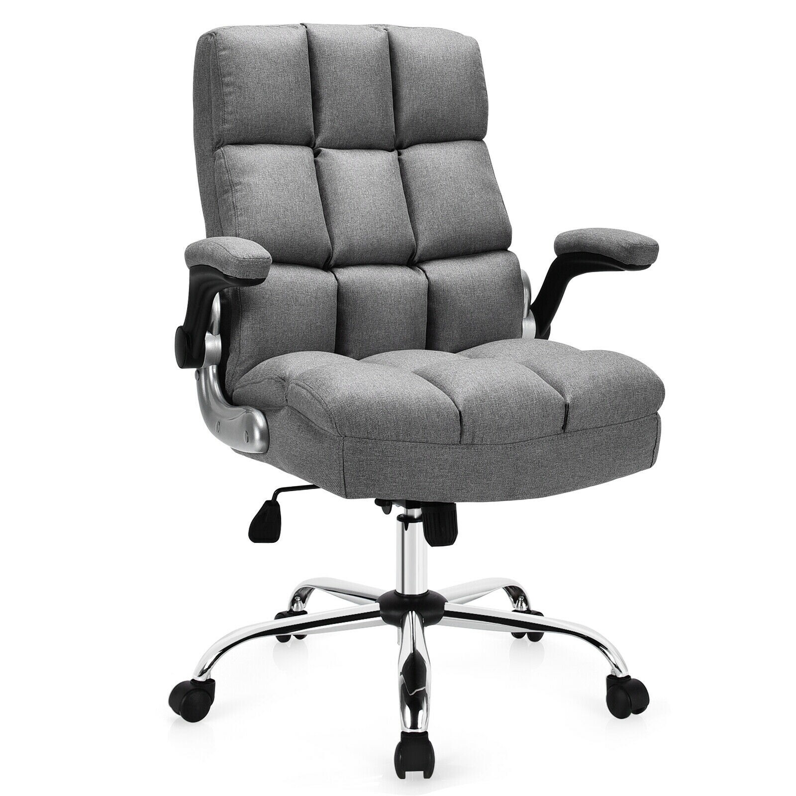 Costway Adjustable Swivel Office Chair with High Back and Flip-up Arm for Home and Office-Gray