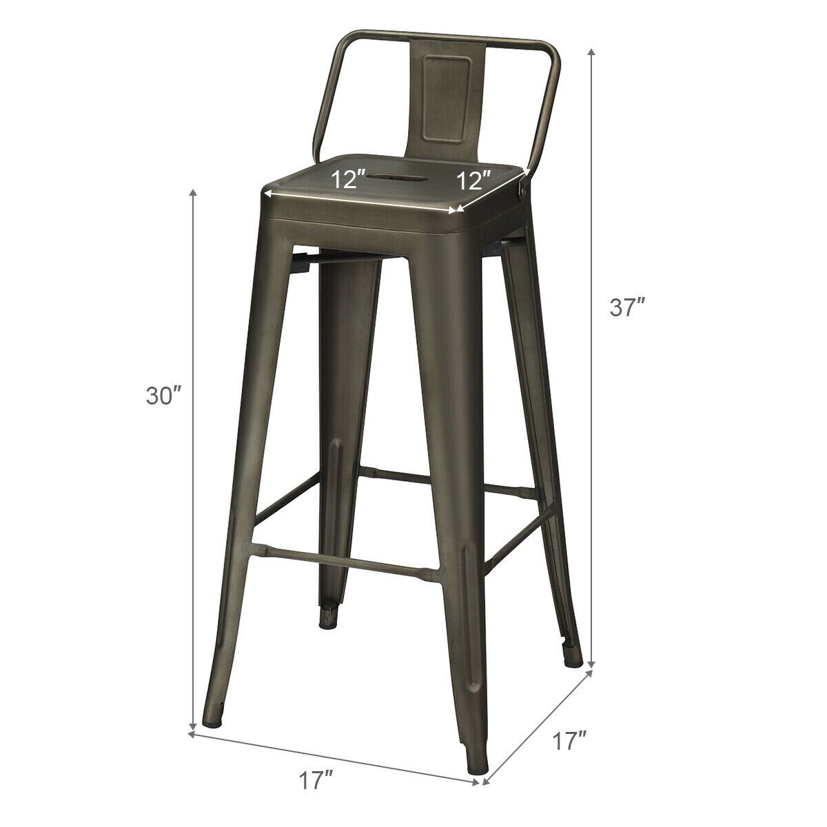 76 cm komplekt (4 metallist baaritooli madala seljatoe ja kummist jalgadega) - Gun