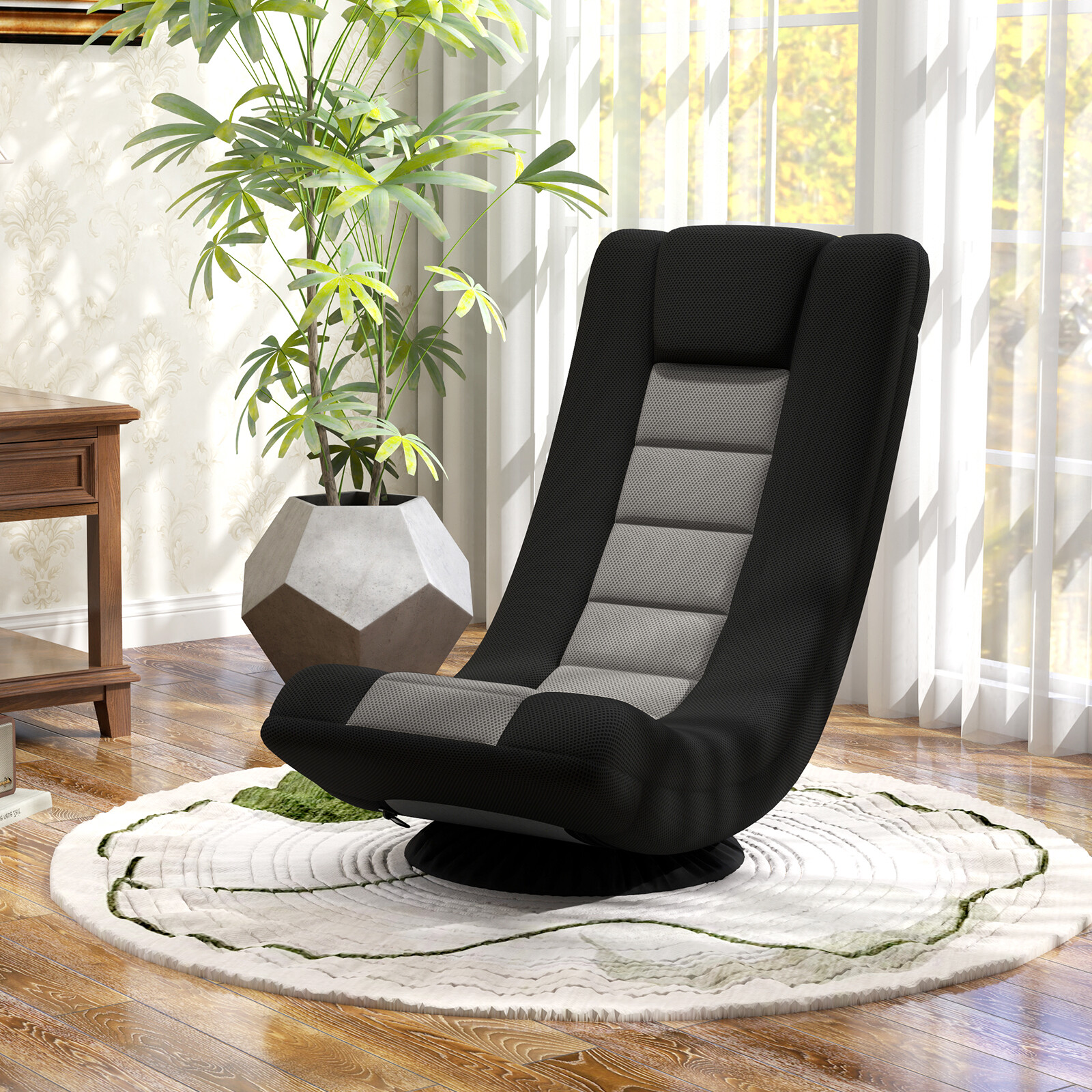 360° Swivel Gaming Chair with 4 Adjustable Position-Black and Gray 360° Swivel Gaming Chair with 4 Adjustable Position-Black and Gray