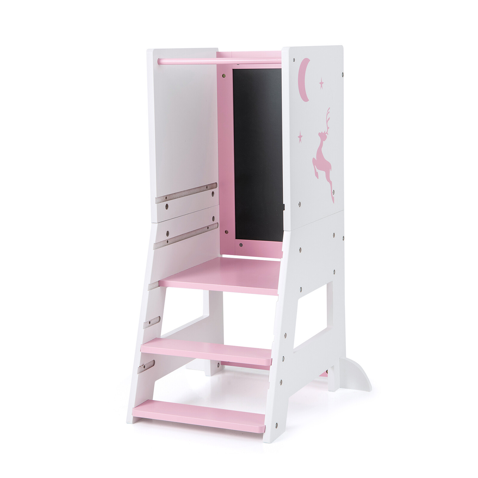 Costway Toddler Kitchen Stool Helper Baby Standing Tower with Chalkboard and Whiteboard-Pink Costway Toddler Kitchen Stool Helper Baby Standing Tower with Chalkboard and Whiteboard-Pink