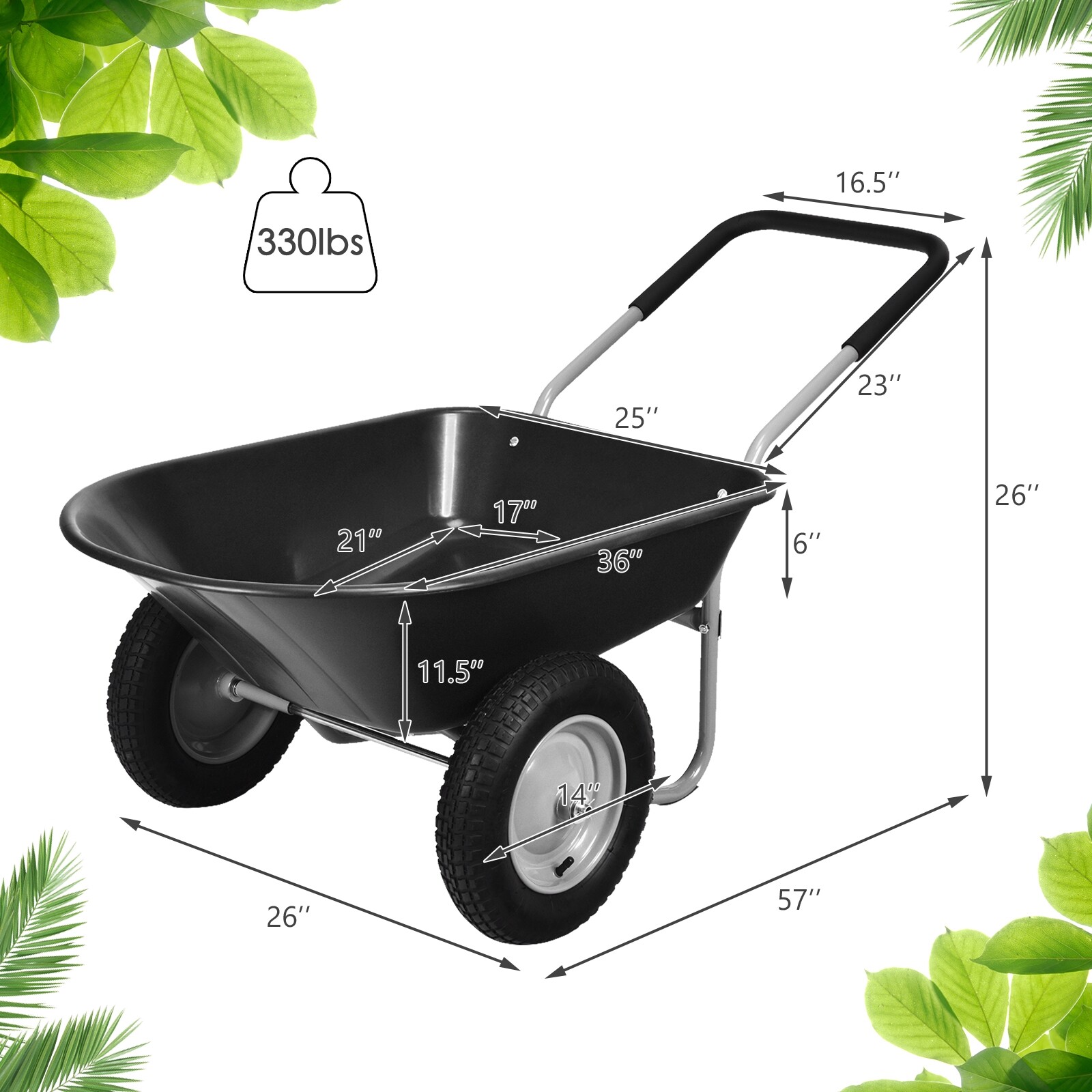 2 rehviga käsikäru aiakäru, vastupidav, must