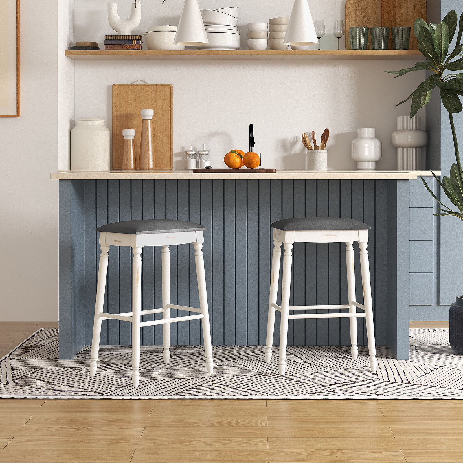 29 Inch Bar Stool Set of 2 with Padded Seat Cushions and Wood Legs-29 inches 29 Inch Bar Stool Set of 2 with Padded Seat Cushions and Wood Legs-29 inches
