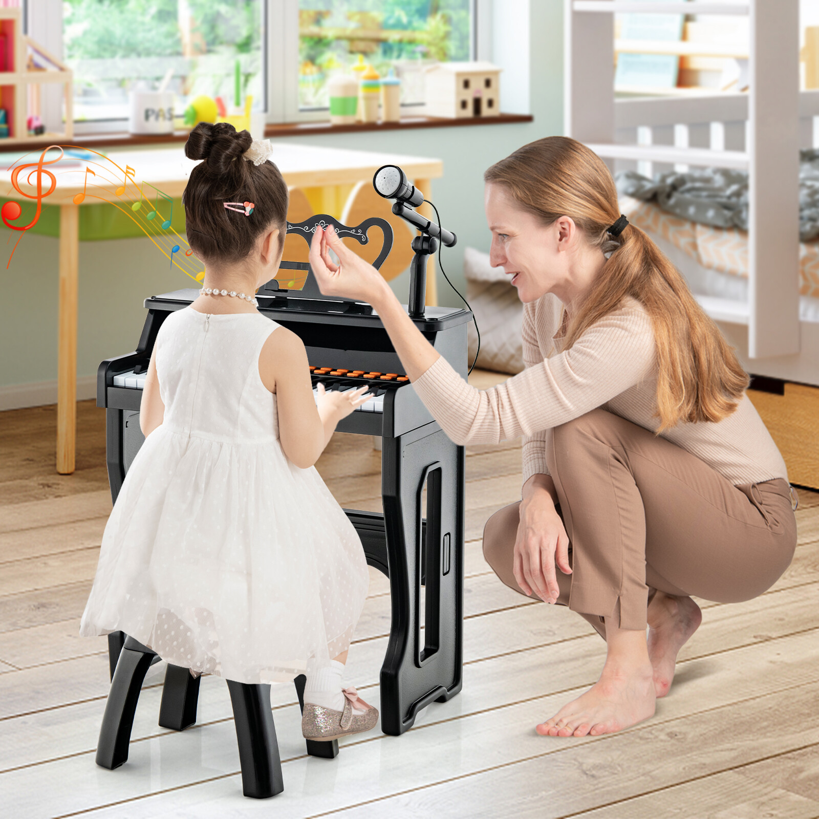 37 Keys Music Piano with Microphone Kids Piano Keyboard with Detachable Music Stand-Black 37 Keys Music Piano with Microphone Kids Piano Keyboard with Detachable Music Stand-Black