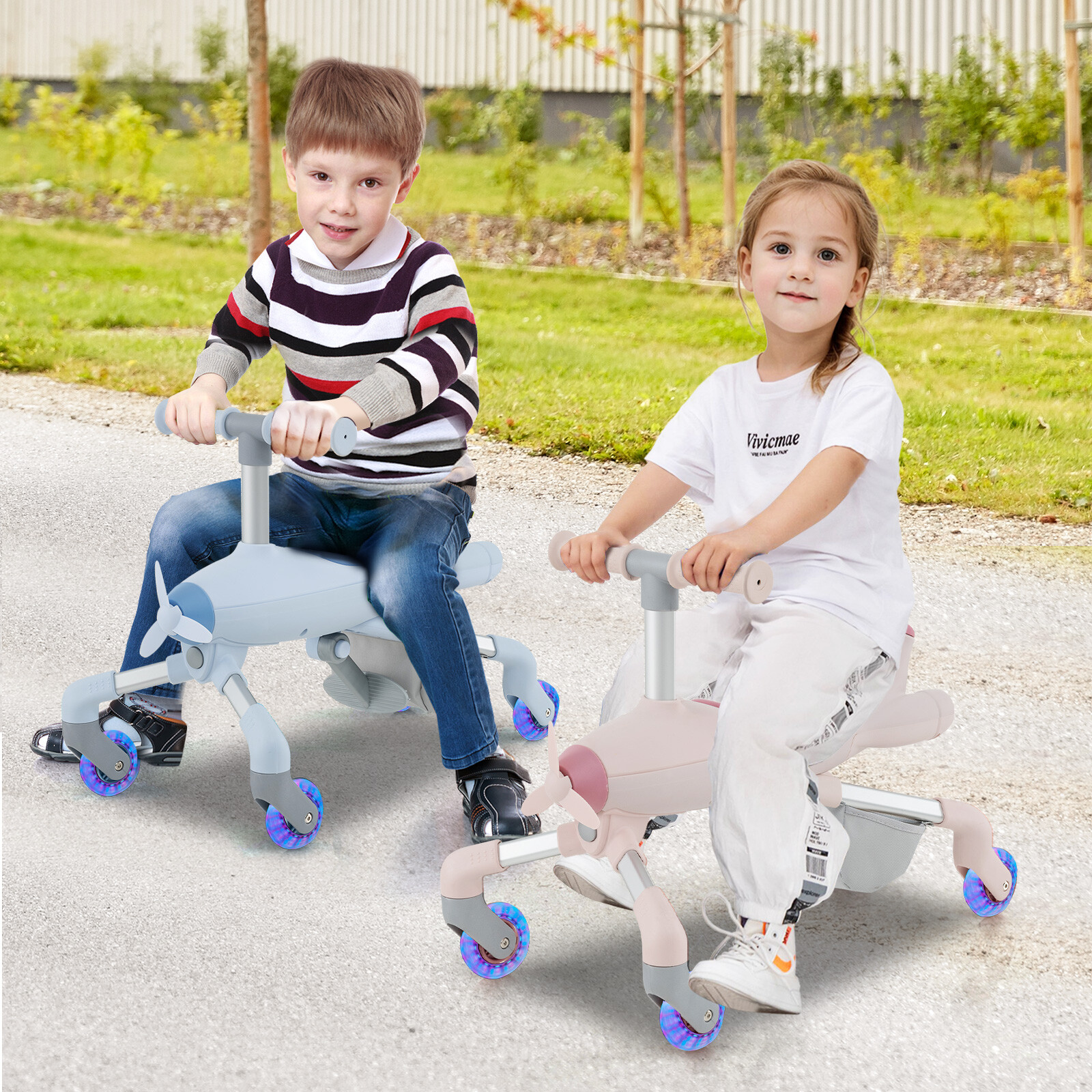 2-in-1 Kids Ride-on Push Car with LED Lighted Wheels-Pink 2-in-1 Kids Ride-on Push Car with LED Lighted Wheels-Pink