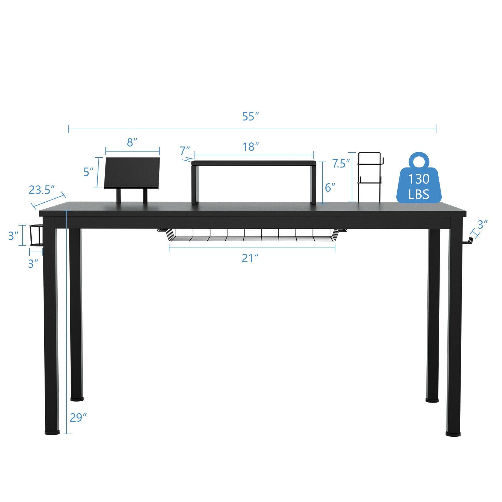 140 cm ergonoomiline mängulaud monitoririiuliga