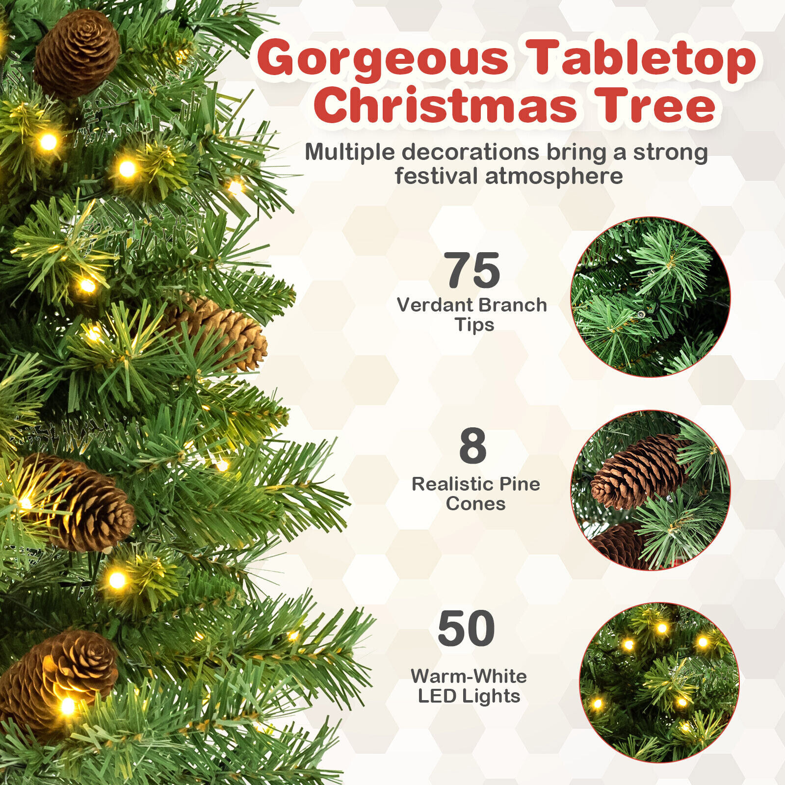 64 cm eelvalgustusega mini lauapealne jõulupuu 50 LED-tulega