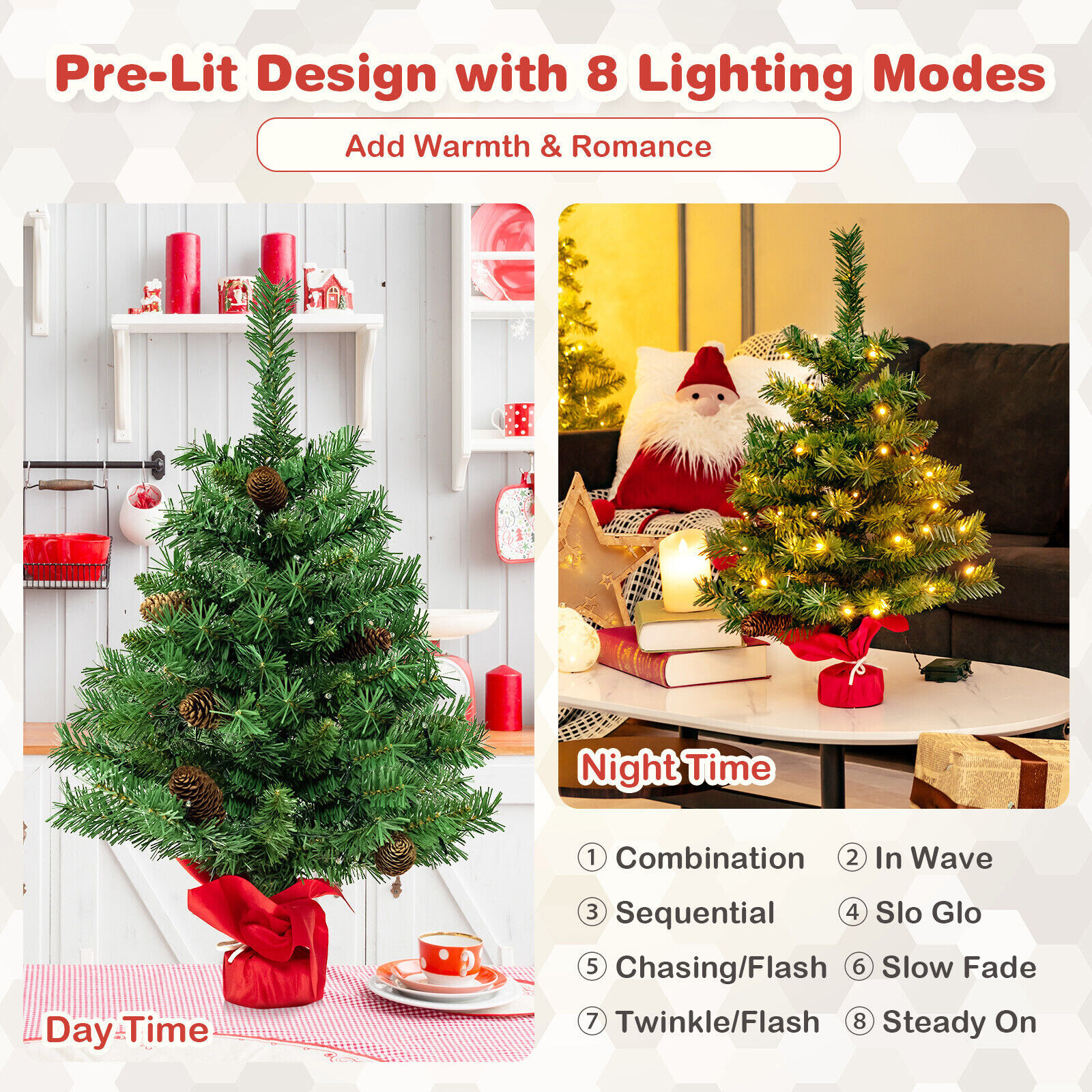 64 cm eelvalgustusega mini lauapealne jõulupuu 50 LED-tulega