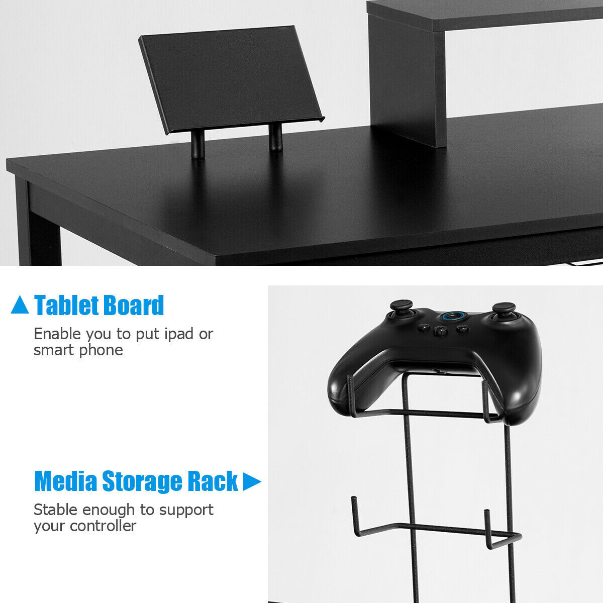 140 cm ergonoomiline mängulaud monitoririiuliga