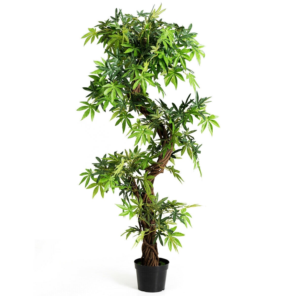 5-jalase kunstliku kiilu punase viinapuu roheliste lehtedega bonsai