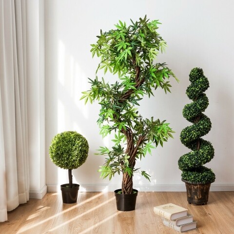 5-jalase kunstliku kiilu punase viinapuu roheliste lehtedega bonsai