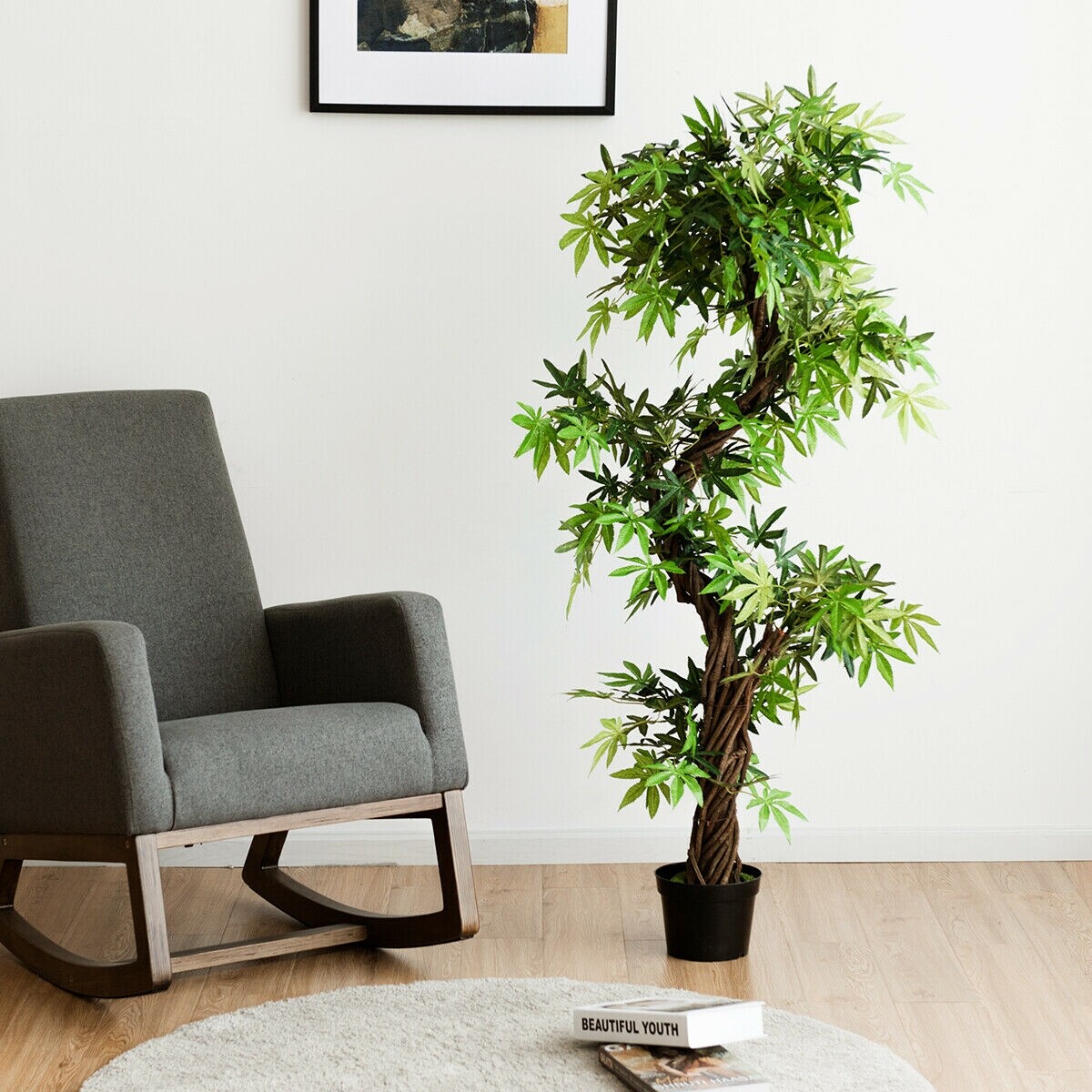 5-jalase kunstliku kiilu punase viinapuu roheliste lehtedega bonsai
