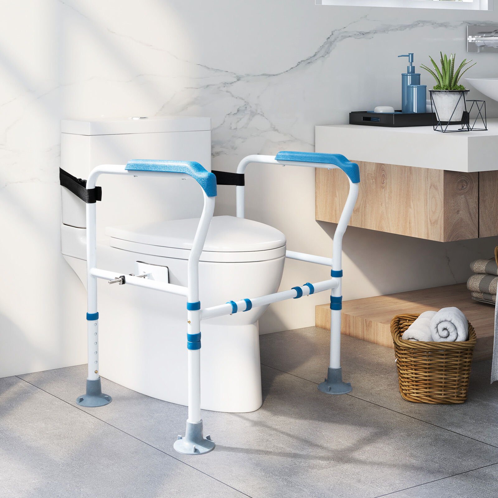 Toilet Safety Rail with Adjustable Height for Elderly-Blue Toilet Safety Rail with Adjustable Height for Elderly-Blue