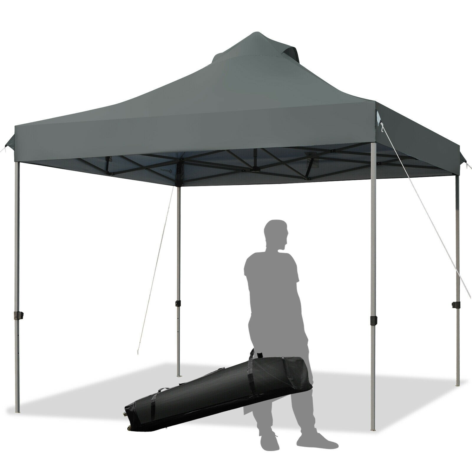 10' x 10' kaasaskantav hüpikvarikatusega peotelk, reguleeritav rullkotiga - hall