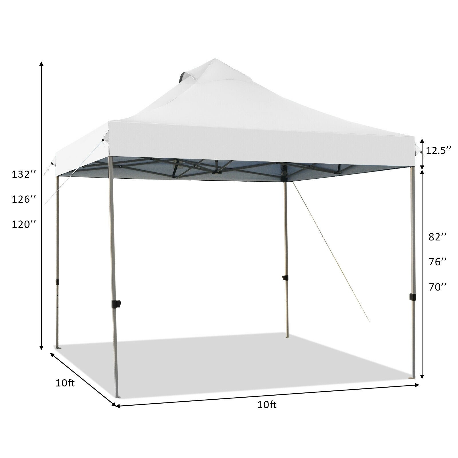 10' x 10' kaasaskantav pop-up varikatusega peotelk, reguleeritav, rullkotiga - valge