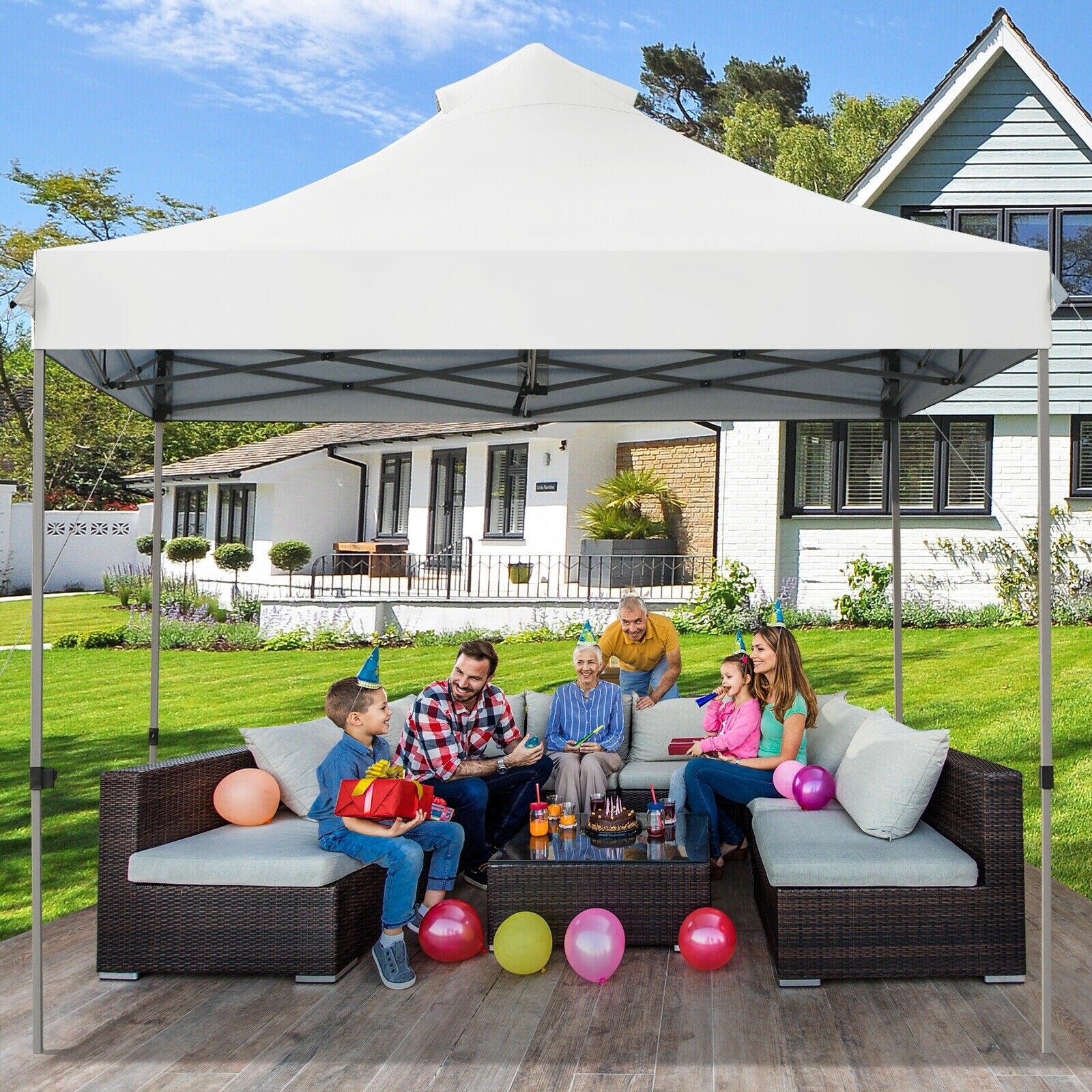 10' x 10' kaasaskantav pop-up varikatusega peotelk, reguleeritav, rullkotiga - valge