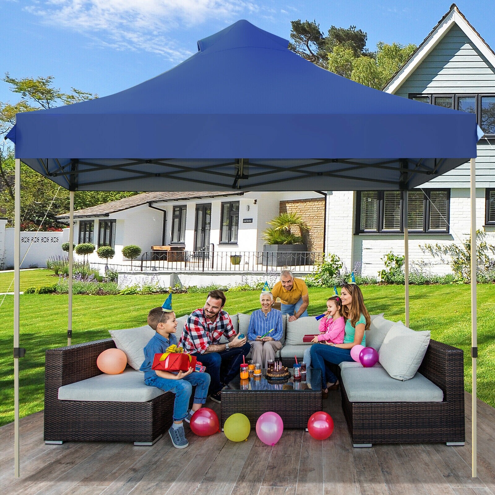 10' x 10' kaasaskantav pop-up varikatusega peotelk üritustele, reguleeritav, rullkotiga - sinine