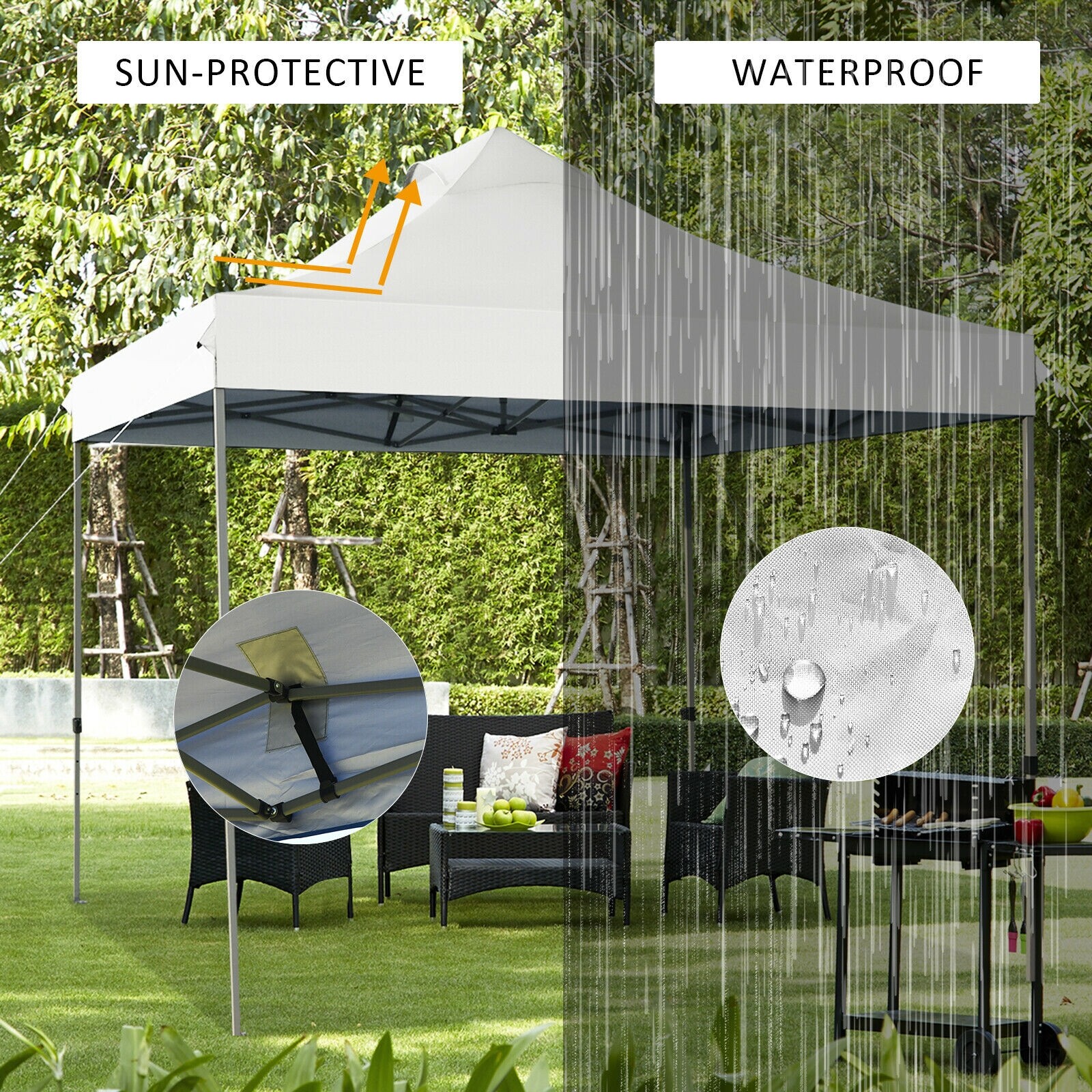 10' x 10' kaasaskantav pop-up varikatusega peotelk, reguleeritav, rullkotiga - valge