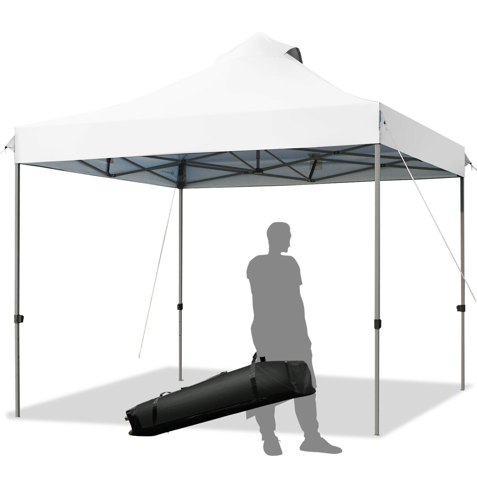 10' x 10' kaasaskantav pop-up varikatusega peotelk, reguleeritav, rullkotiga - valge